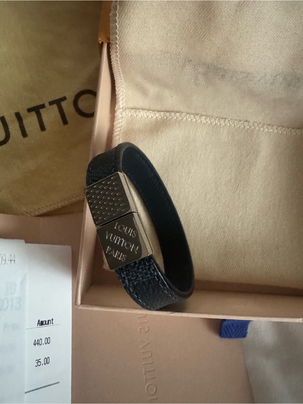 Louis Vuitton Black Textured Leather Bracelet with Polished Silver Clasp - Picture 4 of 4